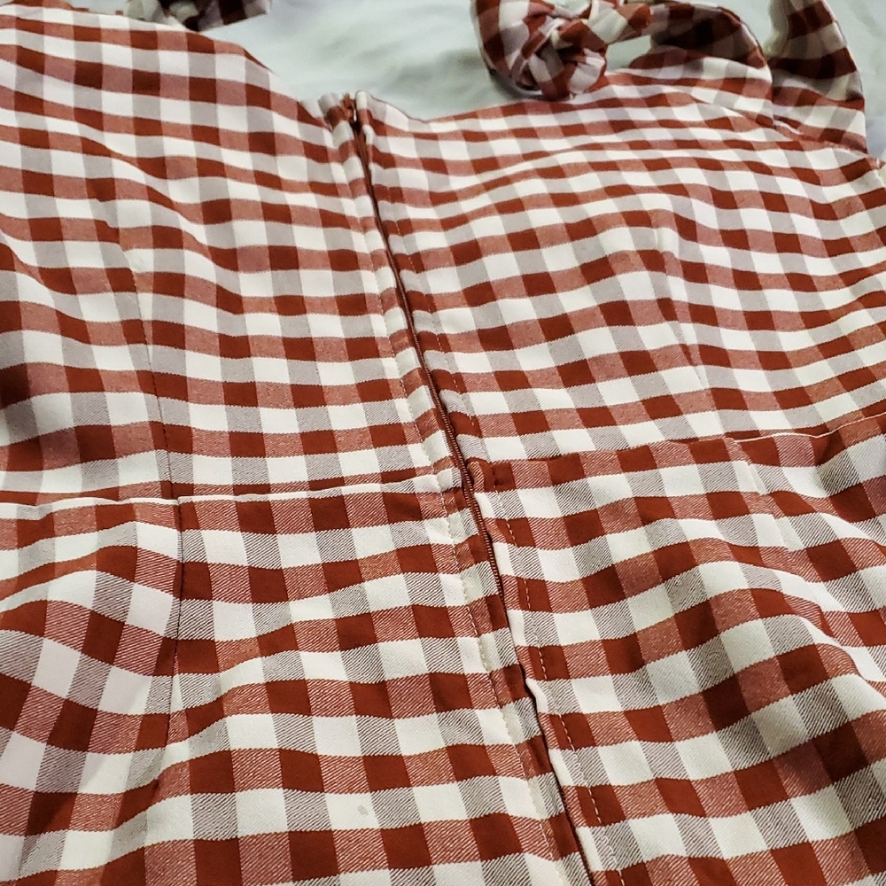 Unique Vintage XL/14 Brown And White Plaid Dress with Matching Belt! - Picture 6 of 11